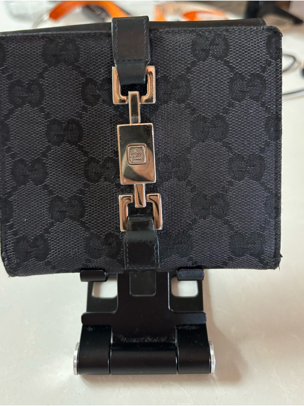Authentic Vintage Jackie Black Canvas Compact Wallet